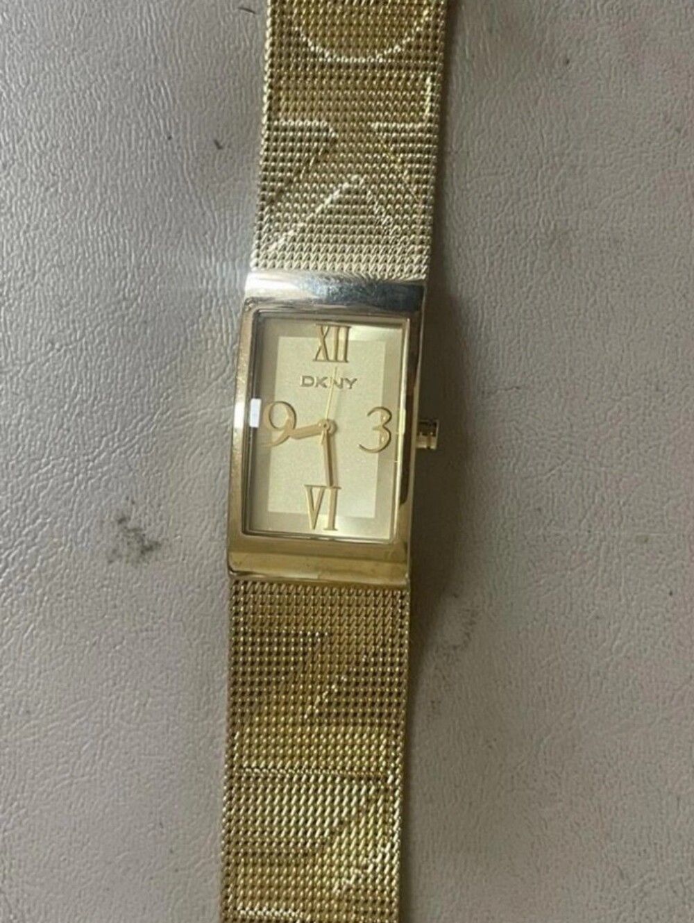 DKNY Women's Gold Rectangular Dial Mesh Bracelet Watch